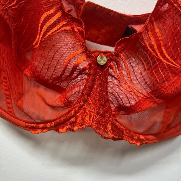 Natori Bright Red orange Sheer Lace Embroidered Underwire Bra 34G - Picture 2 of 9